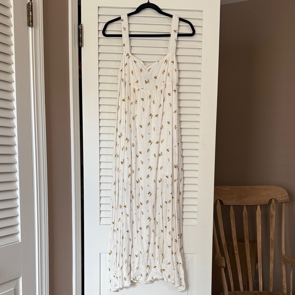 OPT White Floral Maxi Dress Cottagecore Milkmaid Prairie Lined Medium
